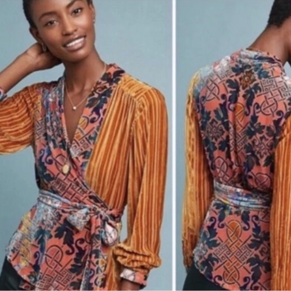 Anthropologie Vibrant Orange  and dark green ombré to Black Blouse